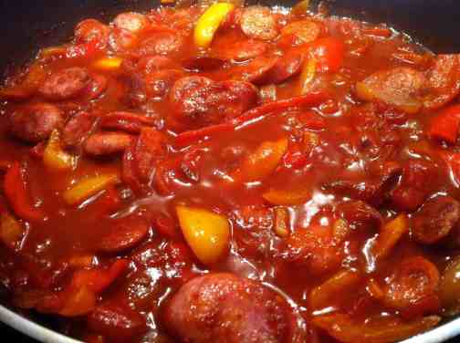 Spetsofai (Sausages with Peppers and Tomato sauce)-prep