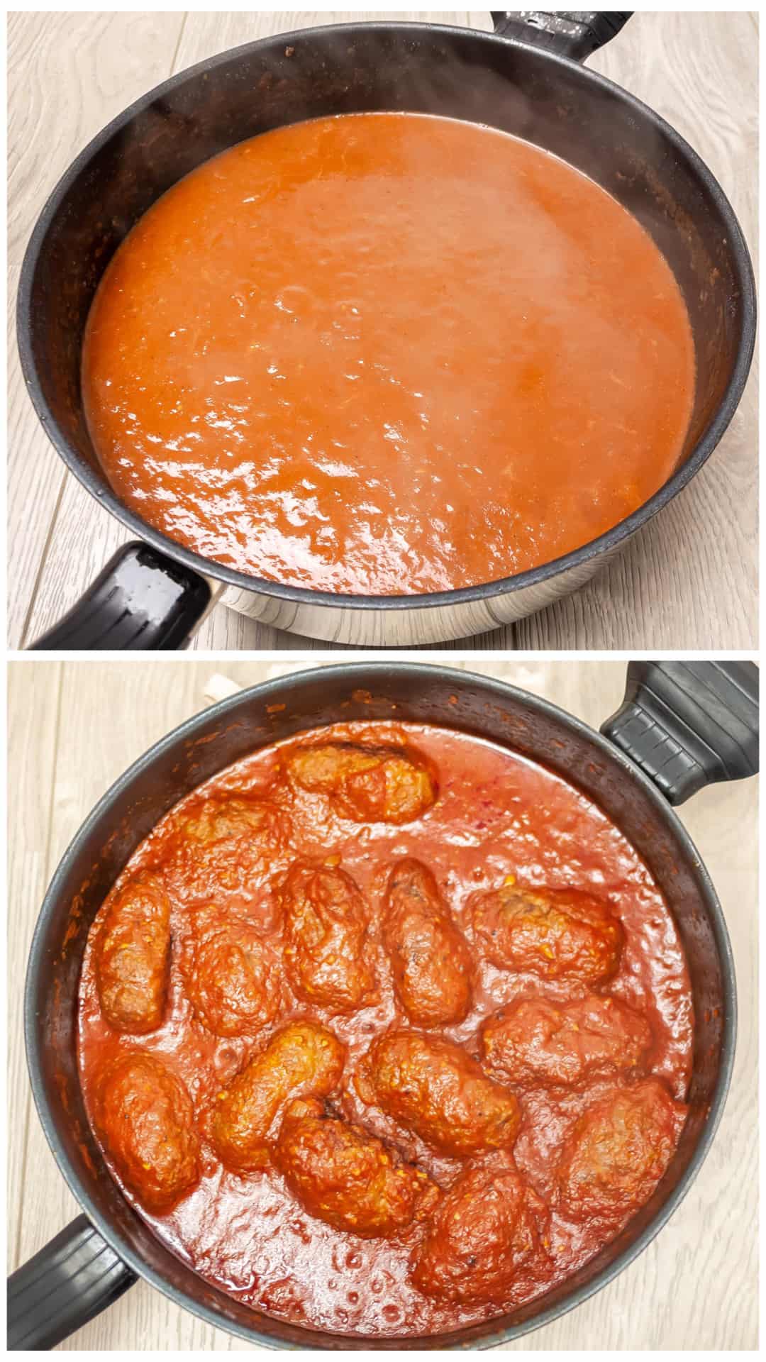 Traditional Soutzoukakia recipe (Greek baked Meatballs in tomato sauce) - preparing the sauce